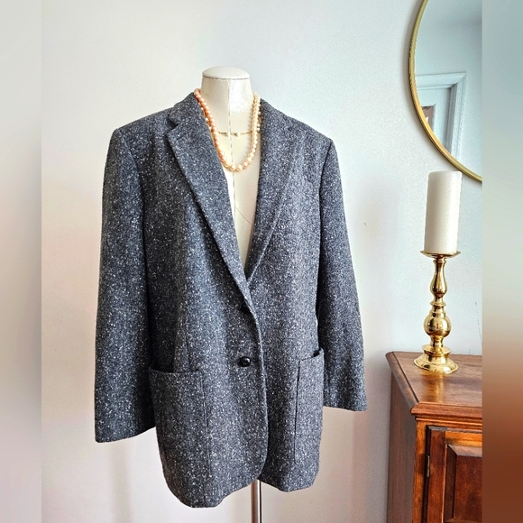 Authentic Vintage 90s Lauren Ralph Lauren Wool Tweed Oversized Boyfriend Blazer - Picture 4 of 14